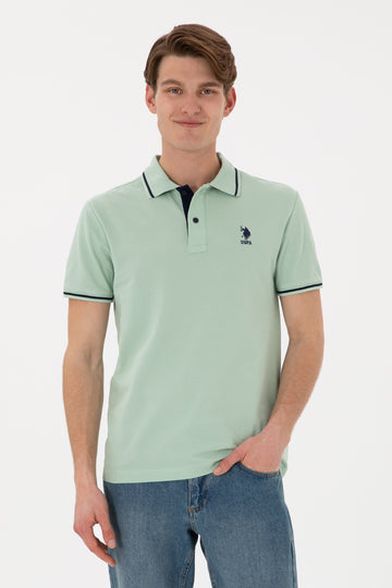 Men's Slim Fit Polo Neck Water Green Basic T-Shirt