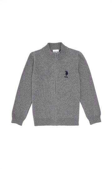 Boy's Grey Melange Knitwear Cardigan
