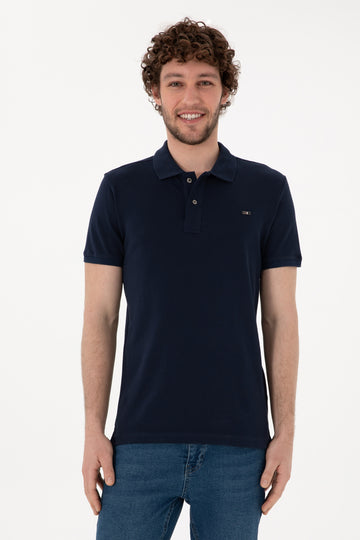 Men's Slim Fit Polo Neck Navy Basic T-Shirt