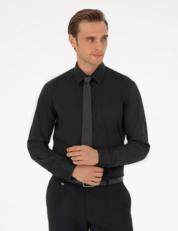 Black Regular Fit Long Sleeve Basic Shirt