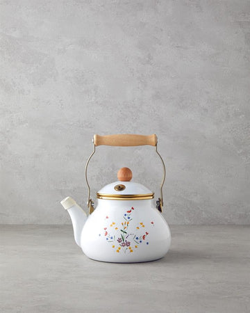 Floral Symphony Enamel Teapot 2 Liter White
