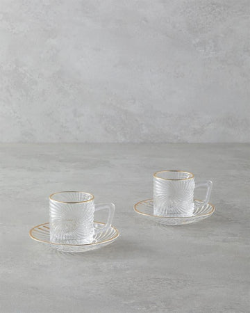 Goldie Glass 4 Pieces 2 Person Coffee Cup Set 70 ml Gold