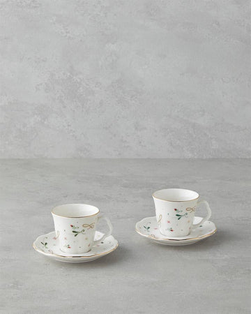 Greena Bone Porcelain 4 Pieces 2 Seater Coffee Cup Set 80 ml Colorful