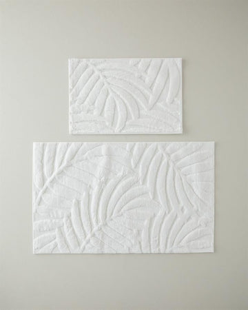 Leafy Joy Cotton Bath Mat Set Ecru