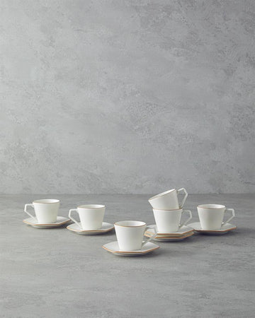 Marlin Bone Porcelain Coffee Cup Set 12 Pieces 6 Seater Gold