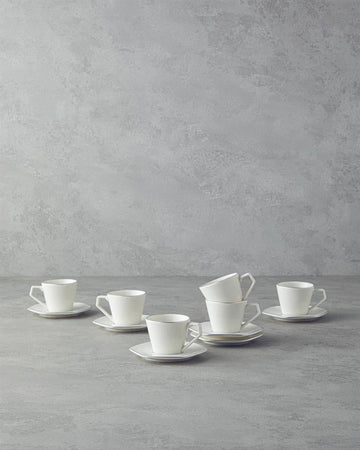 Marlin Bone Porcelain Coffee Cup Set 12 Pieces 6 Seater Silver