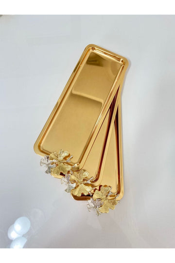 6 Pcs Luxury Stainless Steel Butterfly Gold Plated Baton Serving, Tea, Coffee, Treats And Serving Tray - Golden - 251833260