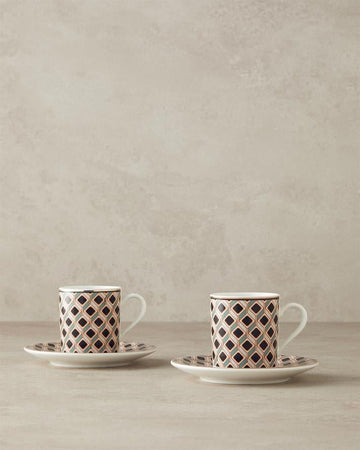 Modern Cube Bone Porcelain Coffee Cup Set 4 Pieces 2 Seater Green