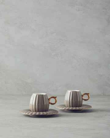 Polka New Bone China 4 Piece 2 Seater Coffee Cup Set Mink
