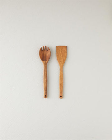 Pure Wooden Iroco Set of 2 Serving Utensils Coffee