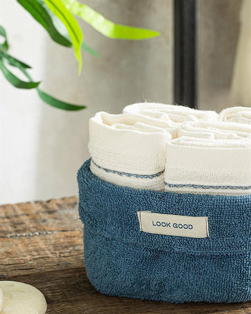 Quadro Cotton Hand Towel Set of 4 30x40 cm Cobalt Blue-Ecru