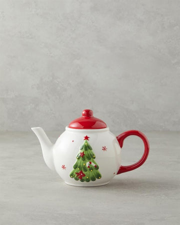 Snow Smile Dolomite Teapot 640 ml White - Red