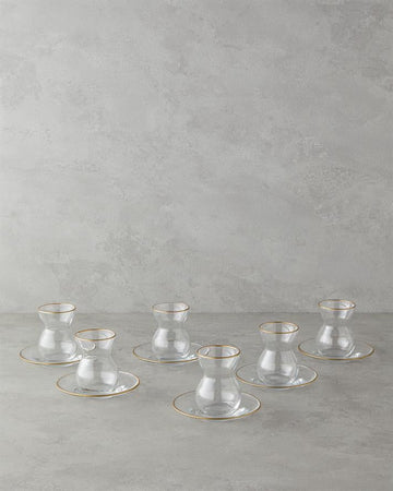 Stellar Glass 12 Pieces 6 Person Tea Set 140 ml Gold