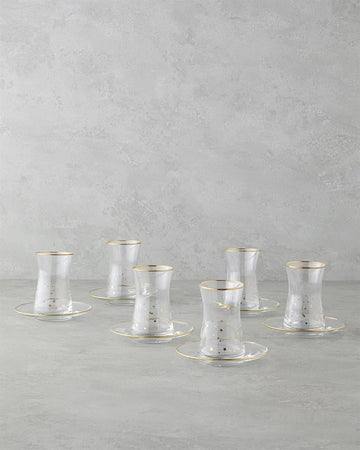 Talisman Star Glass 12 Pieces 6 Person Tea Set 170 ml Transparent-Gold