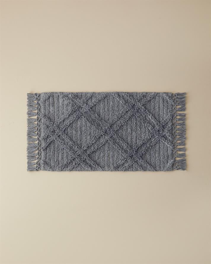 Tassel Check Cotton Tassel Bath Mat Grey