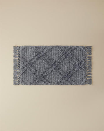 Tassel Check Cotton Tassel Bath Mat Grey