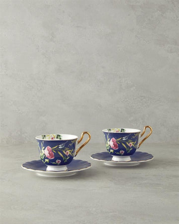 Vanilla New Bone China Tea Cup Set 4 Pieces 2 Seater Navy Blue