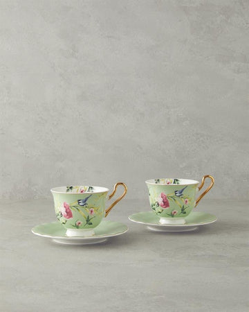 Vanilla New Bone China Tea Cup Set 4 Pieces 2 Seater Light Green