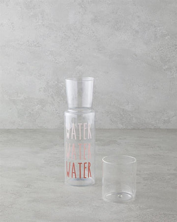 Watery Glass Bedside Pitcher 750 ml+250 ml Pink
