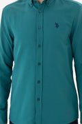 Men's Dark Green Long Sleeve Basic Shirt