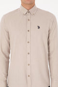 Men's Beige Long Sleeve Basic Shirt