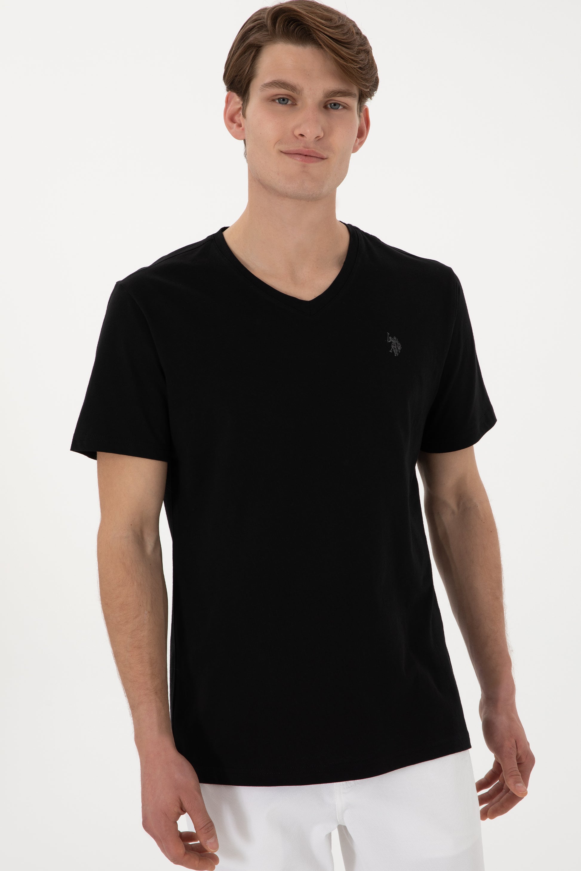 Men's Regular Fit V-Neck Black Basic T-Shirt