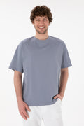 Men's Comfort Fit Crew Neck Blue Mercerized Basic T-Shirt