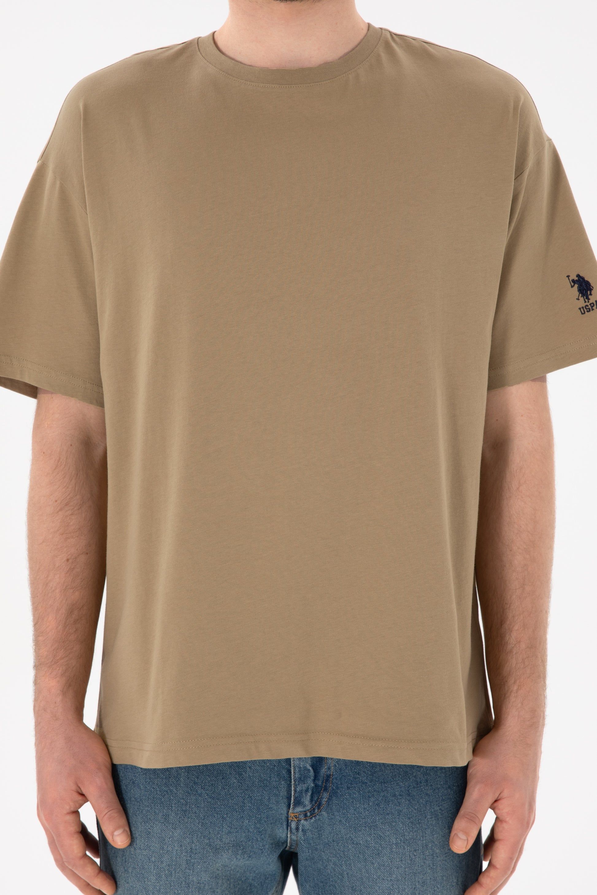 Men's Oversize Fit Crew Neck Khaki T-shirt