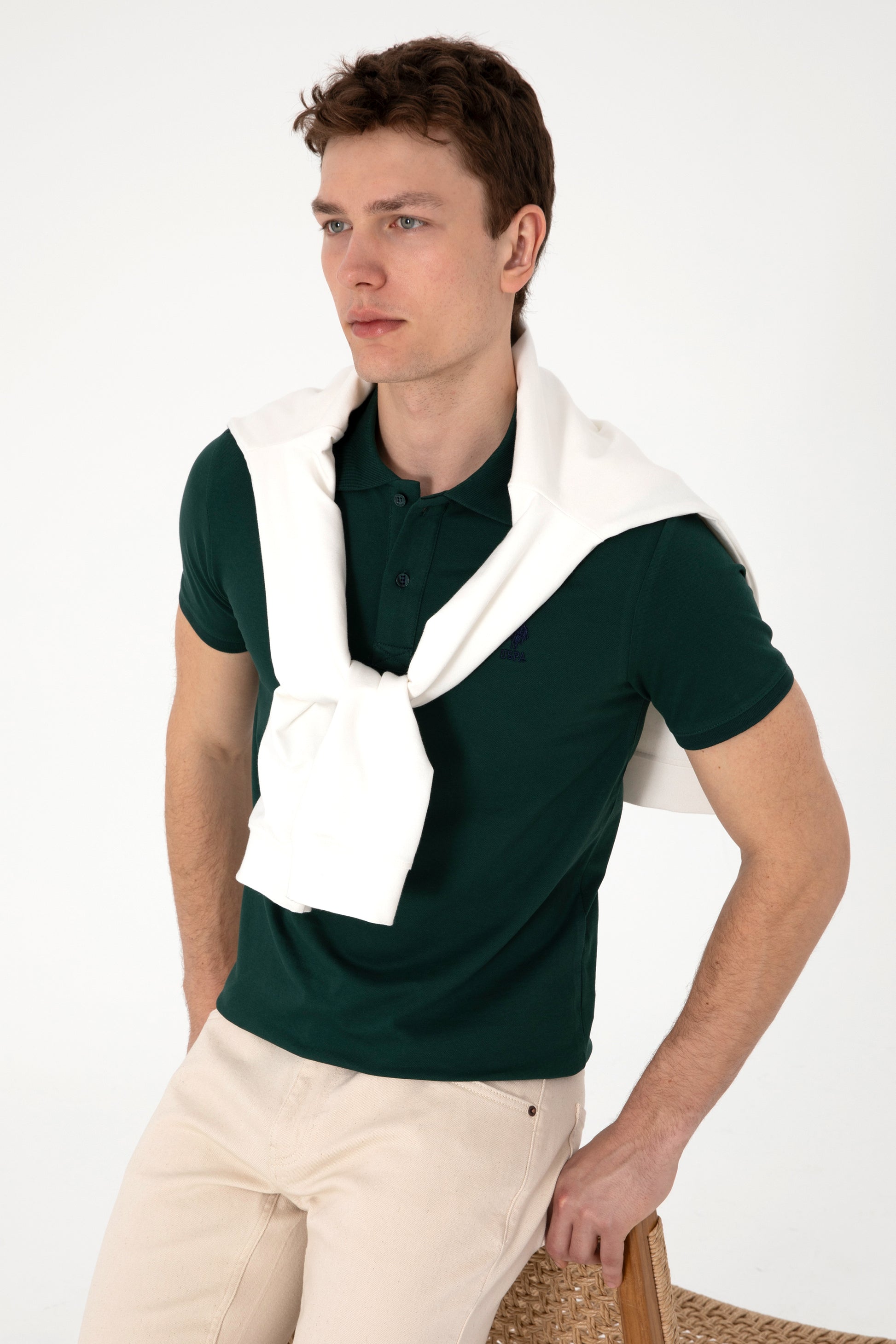 Men's Slim Fit Polo Neck Dark Green Basic T-Shirt