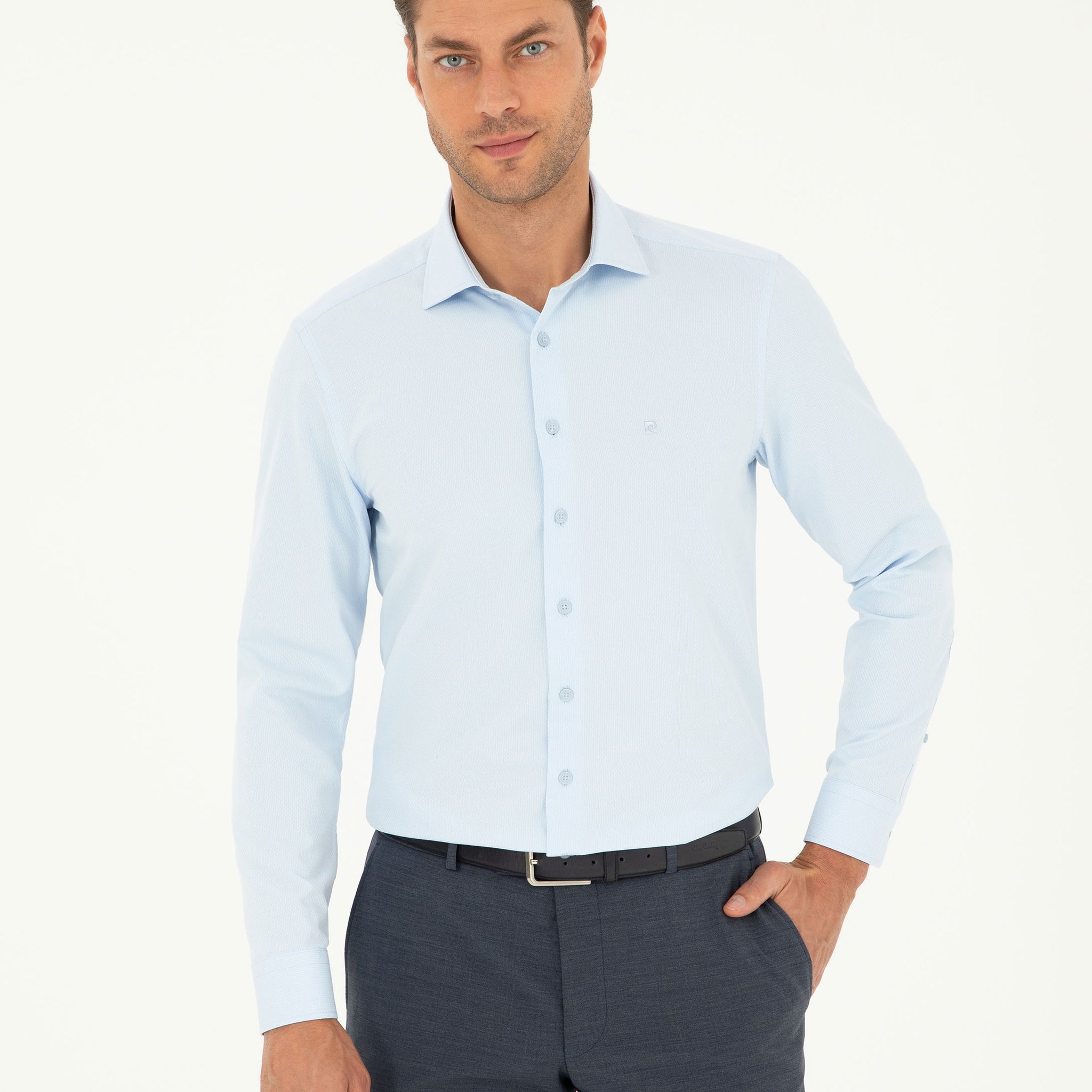 Light Blue Slim Fit Chunky Long Sleeve Shirt