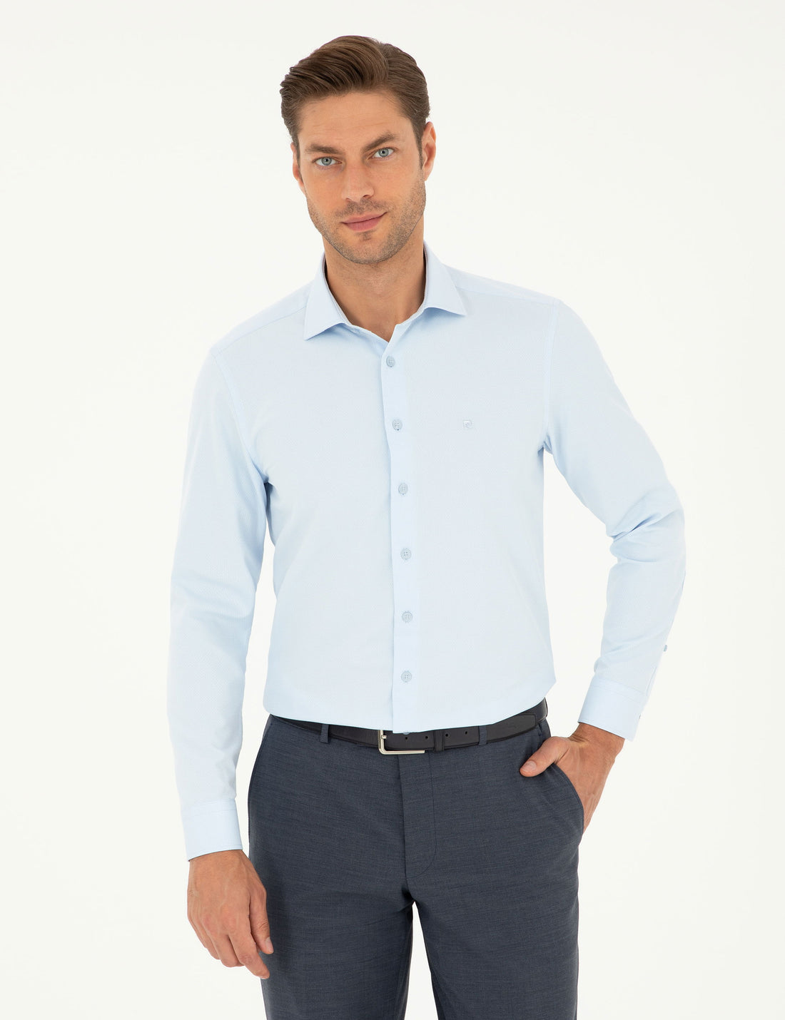 Light Blue Slim Fit Chunky Long Sleeve Shirt