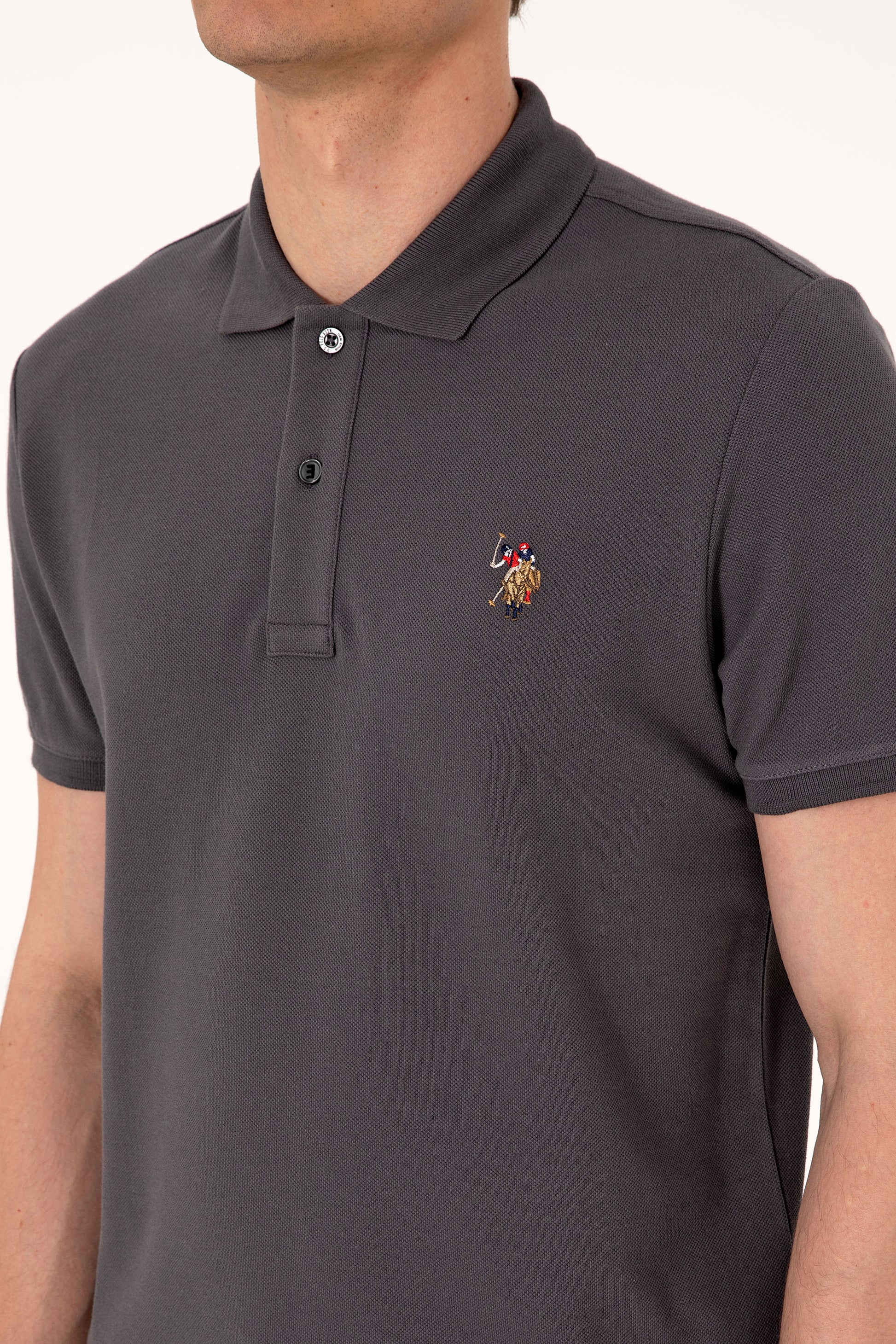 Men's Slim Fit Polo Neck Anthracite Basic T-Shirt