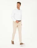 Beige Slim Fit Canvas Striped Pants