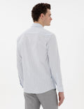 Light Blue Slim Fit Striped Long Sleeve Shirt
