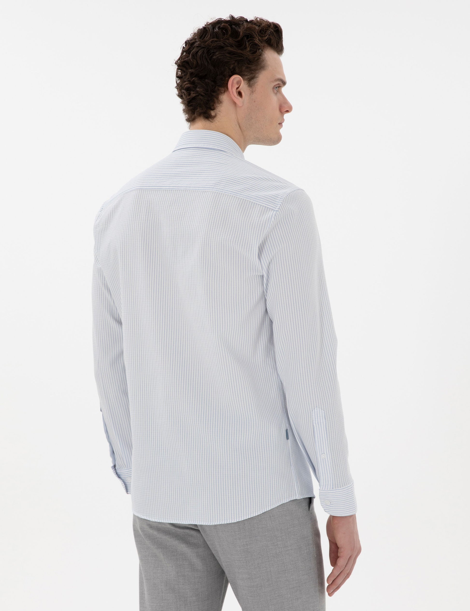Light Blue Slim Fit Striped Long Sleeve Shirt
