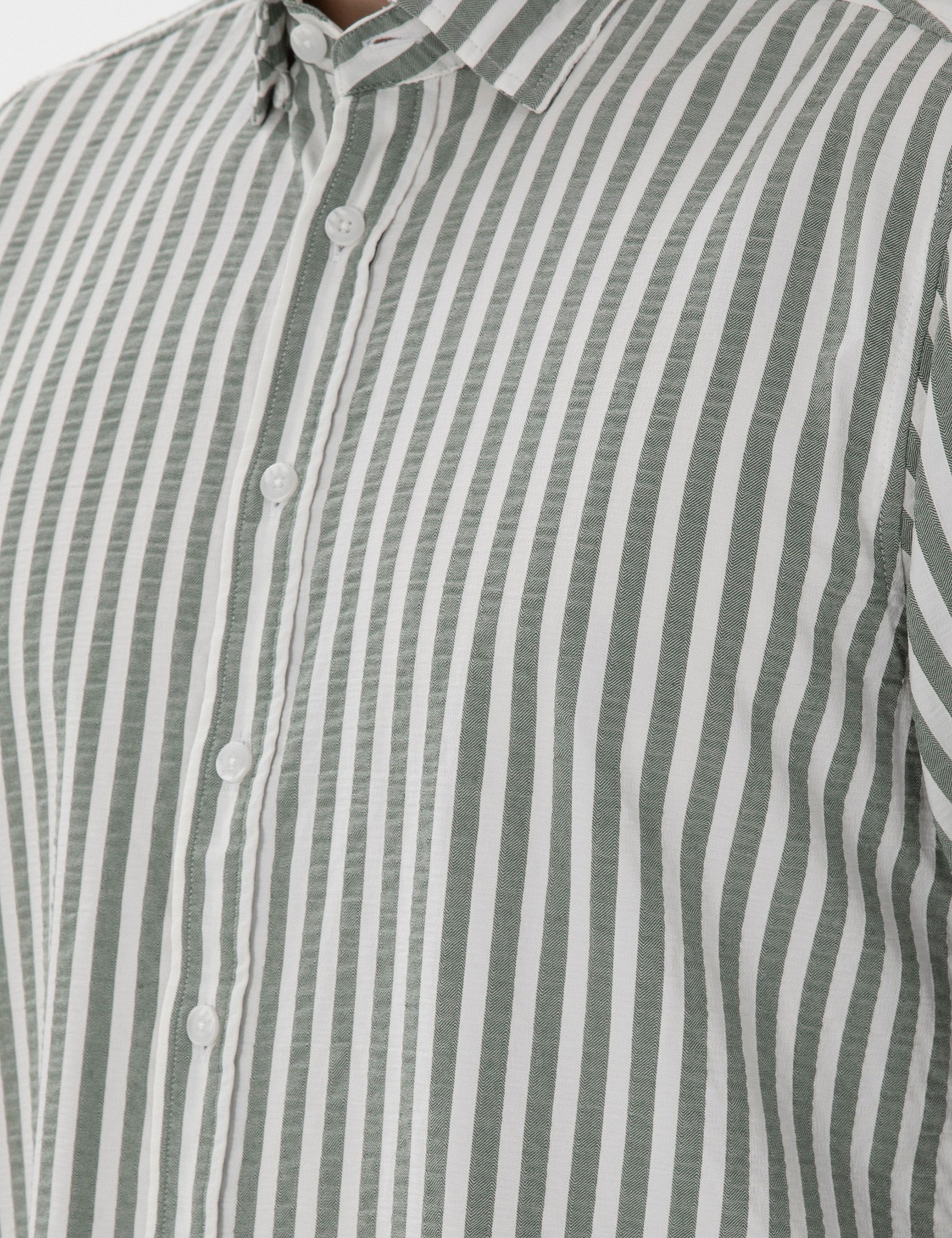 Khaki Regular Fit Striped Long Sleeve Shirt