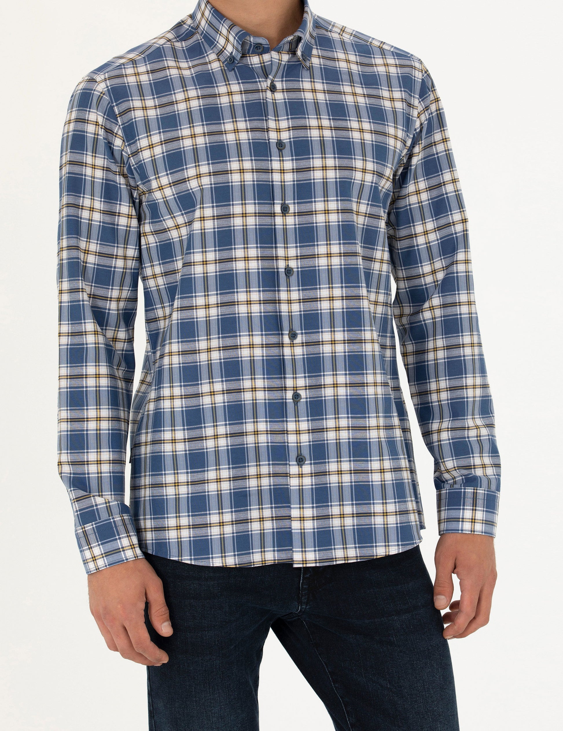 Navy Blue Slim Fit Long Sleeve Shirt