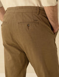Khaki Carrot Fit Linen Blended Canvas Pants