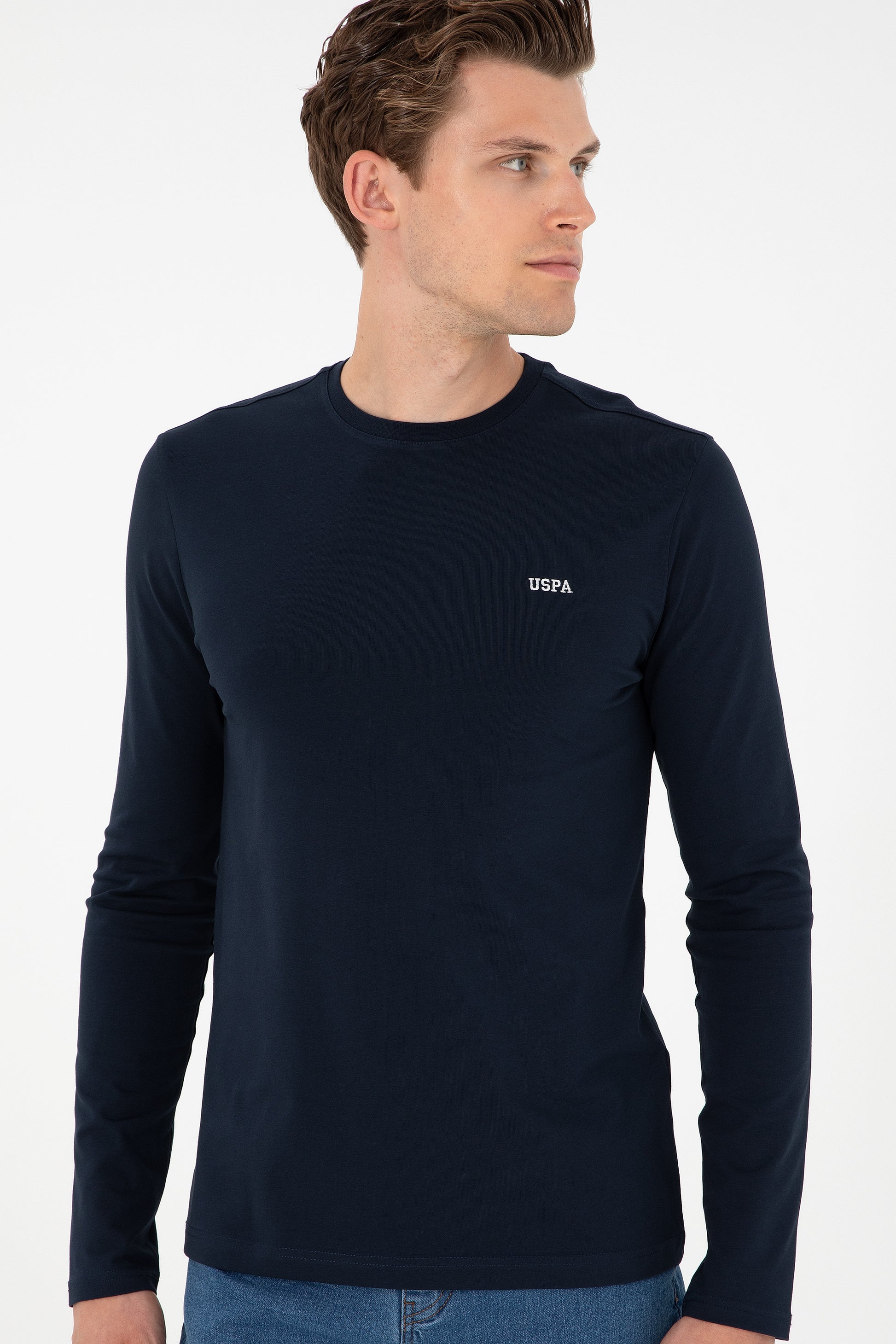 Men's Slim Fit Crew Neck Navy Basic Sweatshirt