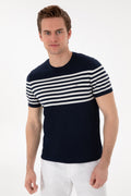 Men's Slim Fit Crew Neck Navy Sweater T-Shirt