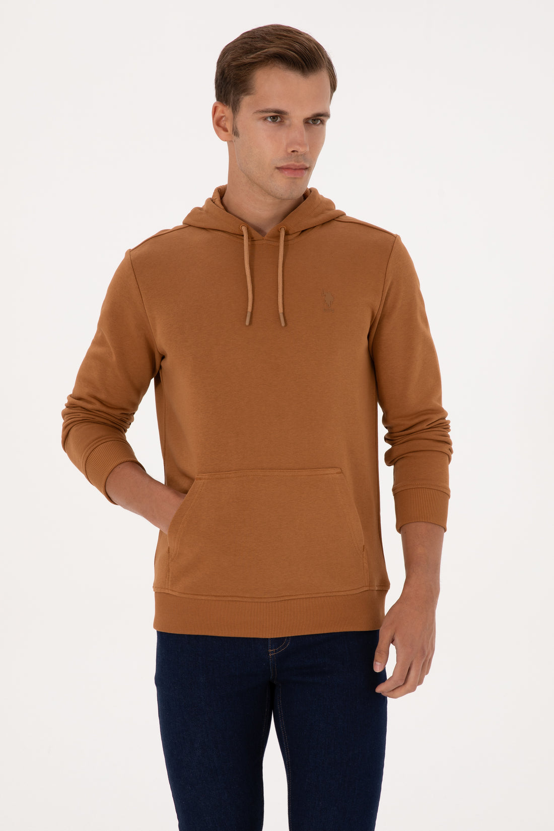 Erkek Regular Fit Kapişonlu Camel Basic Sweatshirt