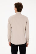 Men's Beige Long Sleeve Basic Shirt