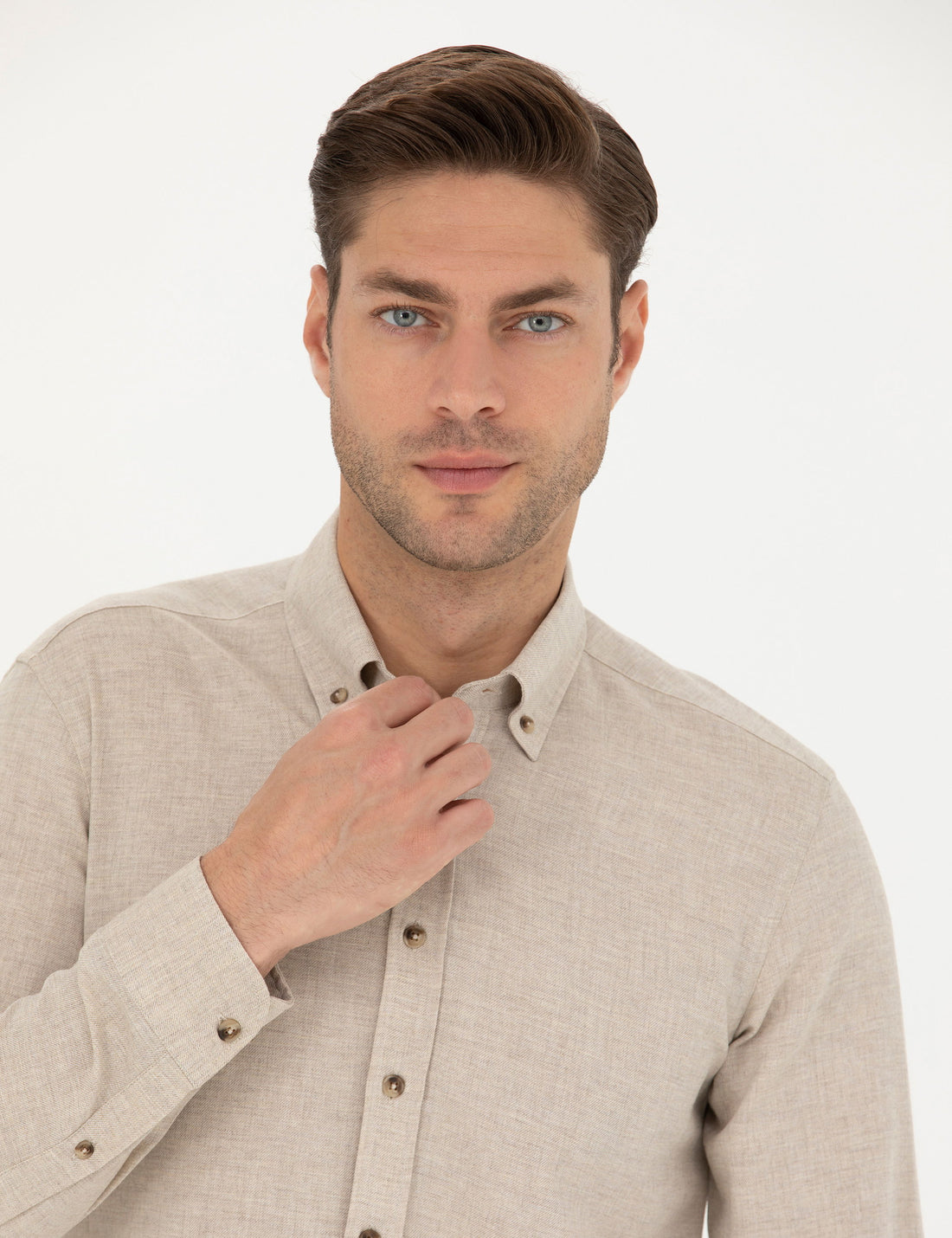 Beige Slim Fit Long Sleeve Shirt