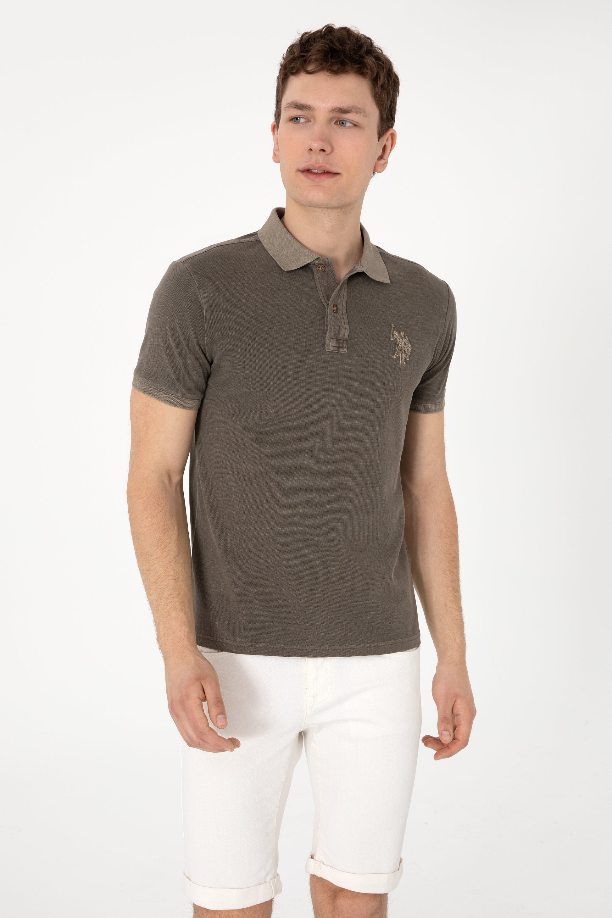 Men's Slim Fit Polo Neck Mink Wash Basic T-Shirt