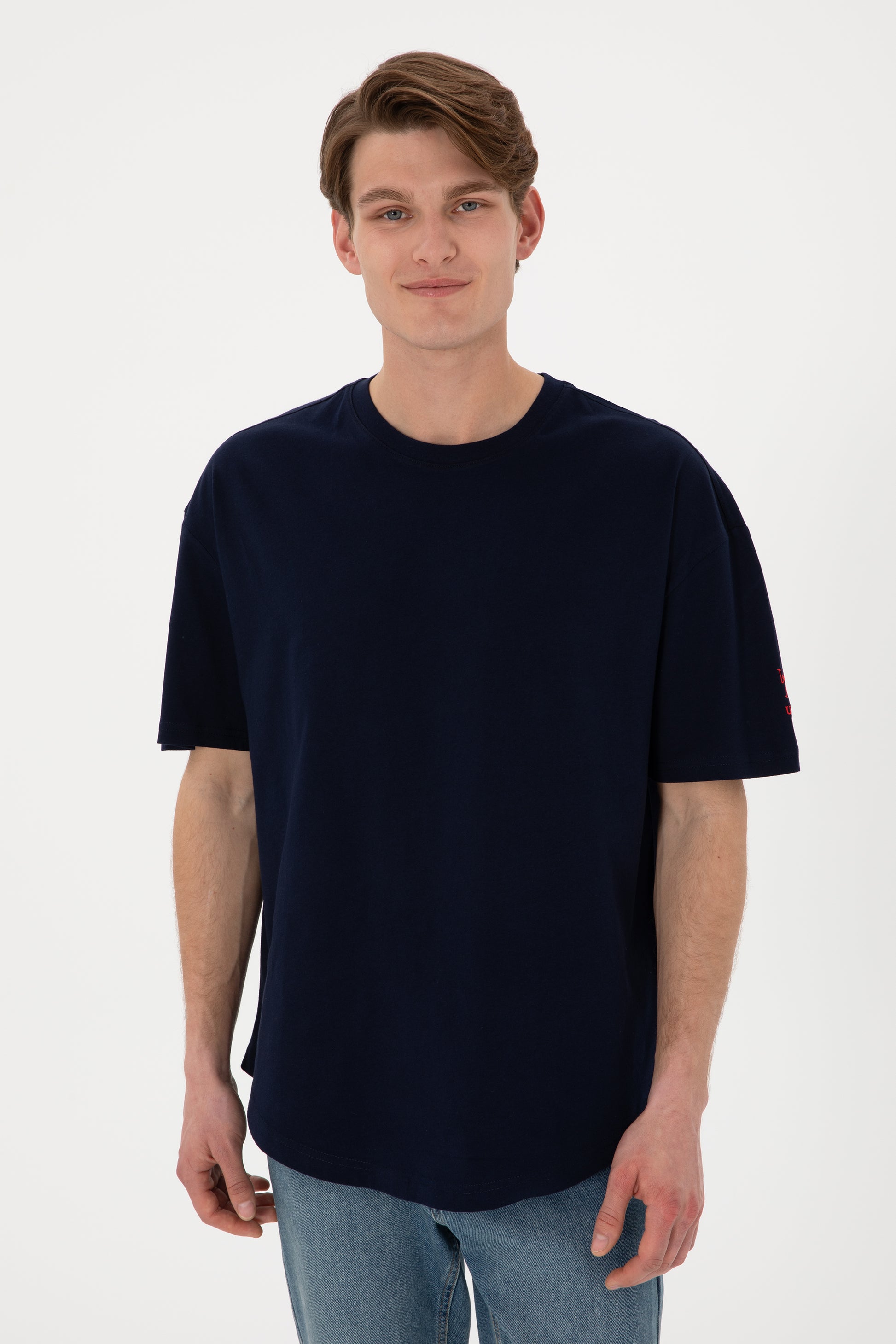 Men's Long Fit Crew Neck Navy Basic T-Shirt