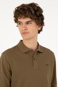 Men's Regular Fit Polo Neck Khaki Basic Sweatshirt