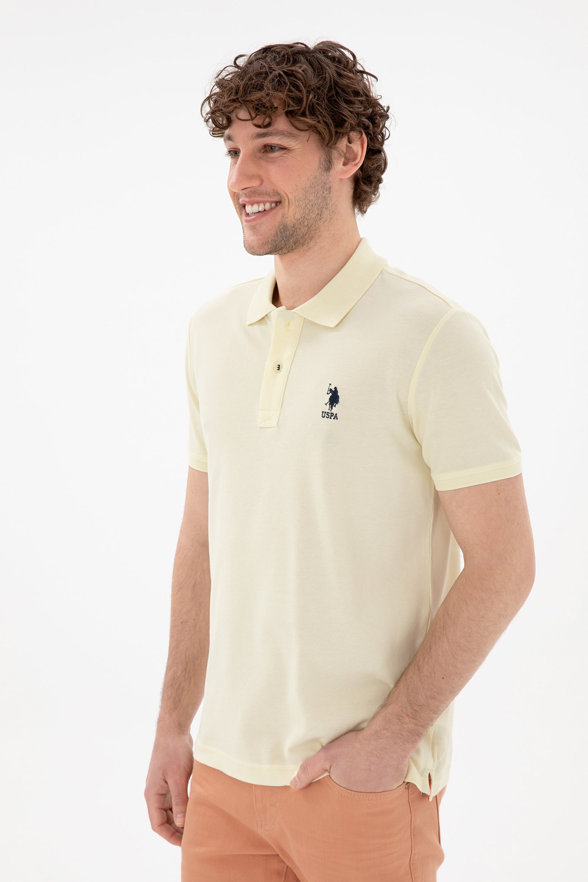 Men's Slim Fit Polo Neck Lemon Basic T-Shirt