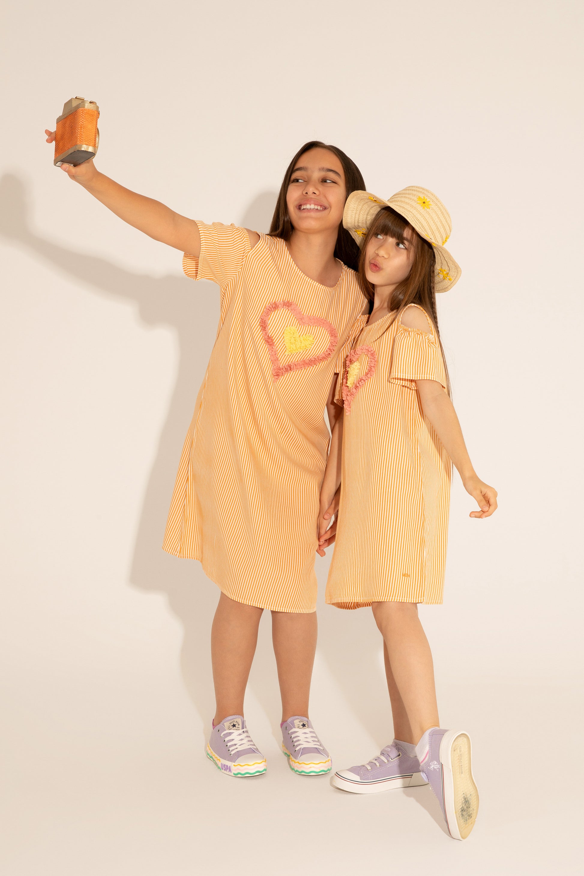 Girls' Orange Short Sleeve Knitted Dress