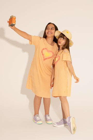 Girls' Orange Short Sleeve Knitted Dress