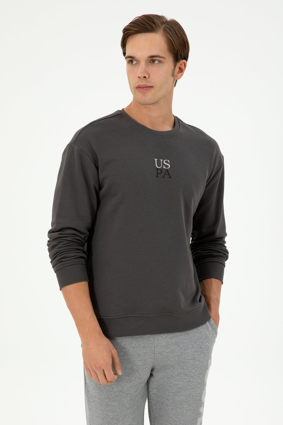 Men's Comfort Fit Crew Neck Anthracite Basic Sweatshirt